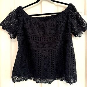 Elegant Black Lace Off-Shoulder Top from Anthro